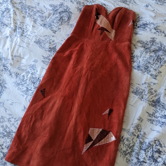 EUC Vintage Suede and Leather Strapless Midi Dress - Picture 12 of 13